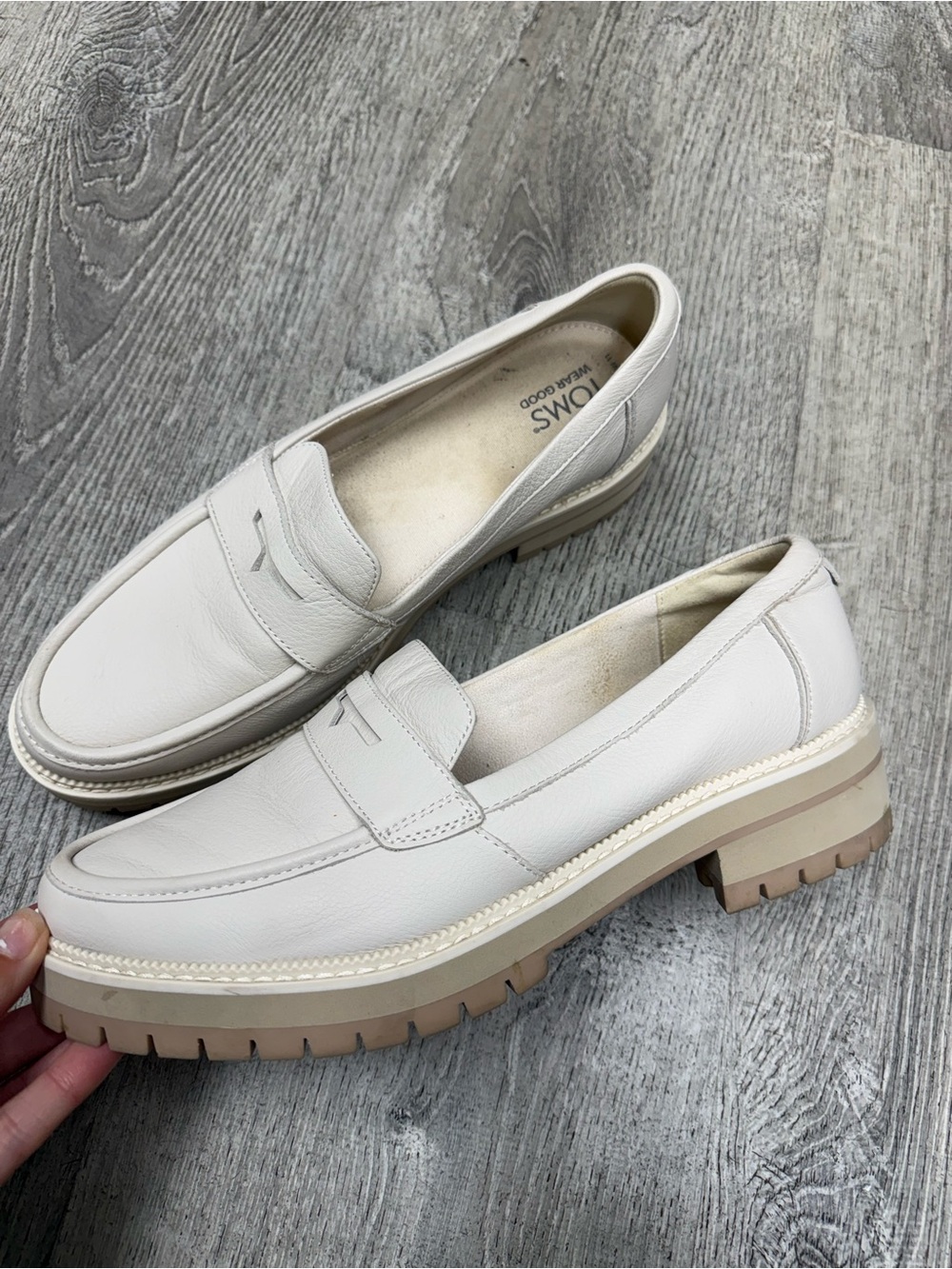TOMS Cream Leather Lug Sole Penny Loafers